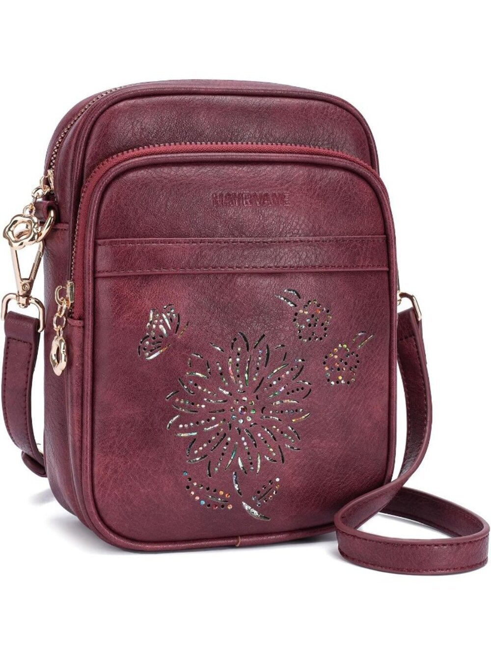 Women's Red Crossbody Phone Purse Triple Compartment Lightweight Shoulder Bag